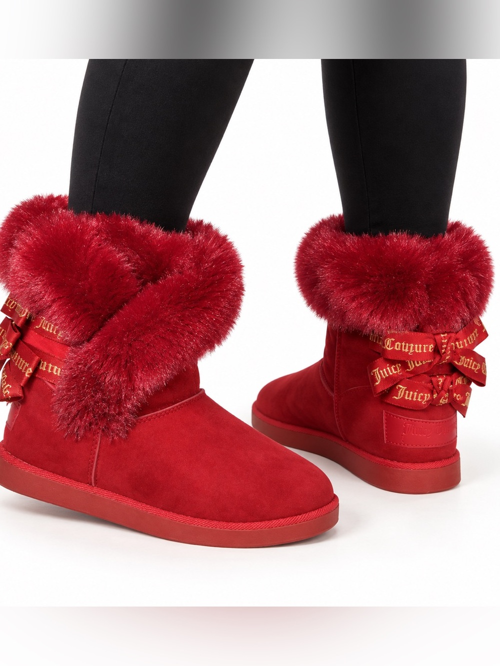 Juicy Couture Red Faux Fur Bow Ankle Boots Women’s 7